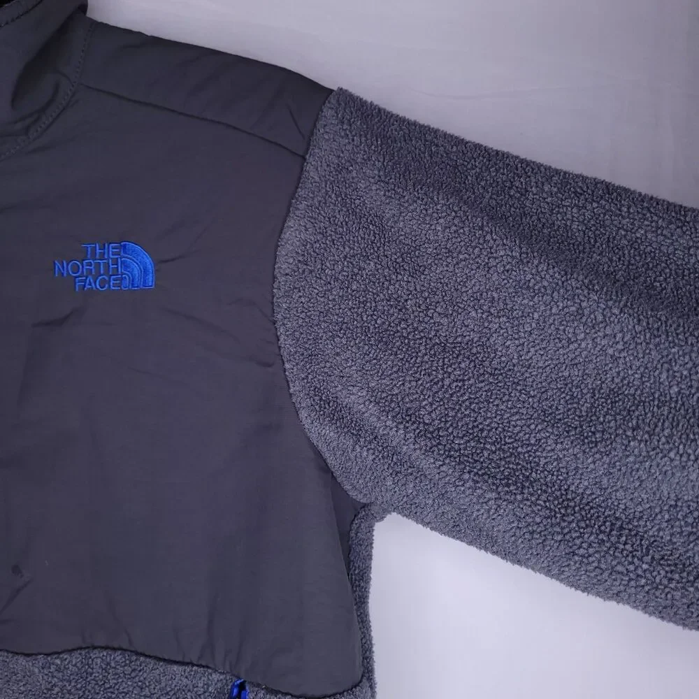 Boys North Face Fleece Jacket Large Gray Full Zip Denali